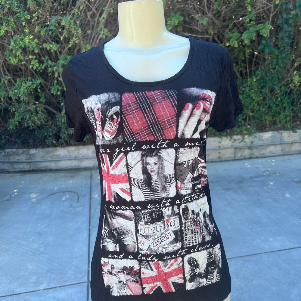 Graphic Black Women's Top Union Jack